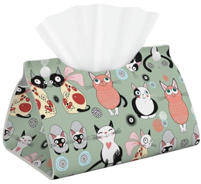 Taschentuchbox aus Leder, hübscher Cartoon-Katzen-Druck, Kleenex-Box-Halter für Zuhause, Badezimmer, Büro, Couchtisch, Auto-Dekoration