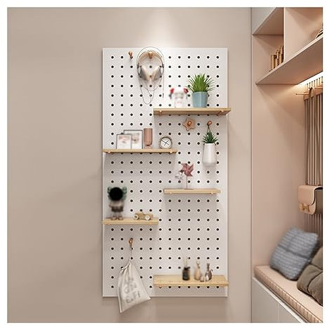 Rangement mural en panneau perforé, kit d'organisation de panneau perforé en bois - Panneau perforé d'organisation murale, parfait pour le garage de bureau à domicile - Montage du panneau pe