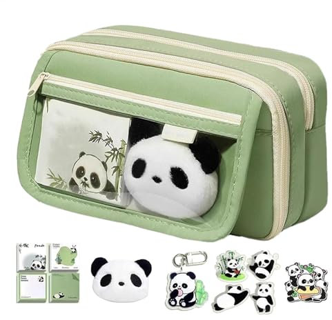 Federmäppchen mit großem Fassungsvermögen, mehrlagiges süßes Federmäppchen für Mädchen, niedliches Tier-Federmäppchen für Mädchen, Federmäppchen mit Reißverschluss, Panda-Federmäppchen mit Fächern für