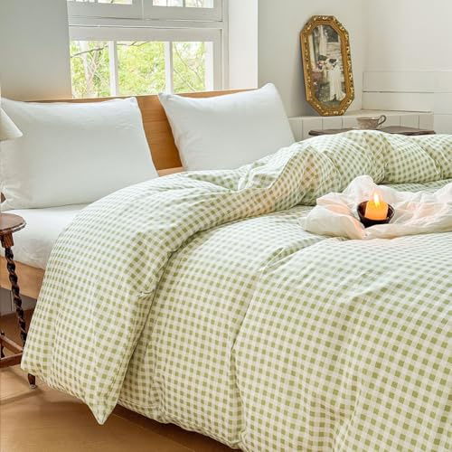 Sage Green Gingham Cotton Weighted Blanket Cover 48x72, Checked Plaid Duvet Cover for Weighted Blanket (Sage Green Gingham, 48x72)