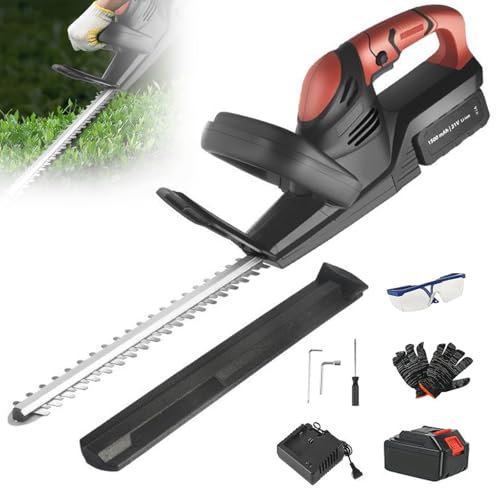 Long Reach Hedge Trimmer Cordless Electric Scissors Secateurs Grass Cutter with 3 Level Safety Switch, Hedge Shears Cordless Strimmer Garden Tools, for Shrubs and Border Plants red NO.1
