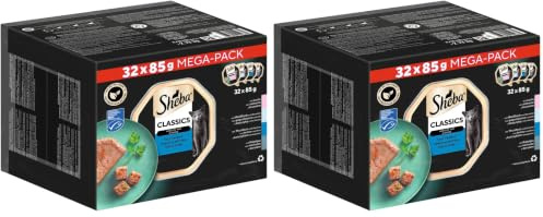 Sheba Classics in Pastete- Feinstes Katzennassfutter in der Schale - Fisch Variation (MSC) mit Lachs, Weißfisch, Thunfisch und Kabeljau - 32 x 85g (Packung mit 2)