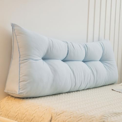 Wedge Pillow Double Single Bed Headboard Pillow Back Support Cushion Soft Washed Cotton Upholstered Reading Pillows, Headboard Cushion for Bed Sofa Tatami, Lumbar Back Rest Bolster(200x50x15cm,Blue)