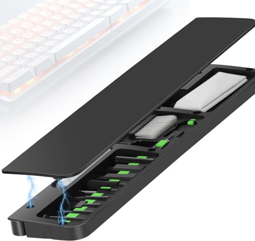 JiaTeums 36cm Tastatur-Handgelenkauflage mit Reinigungsset & Ablagebereich | Magnetdeckel,Rutschfeste Unterseite, Leder Handballenauflage; für Arbeit, Gaming, Lernen, passend für 85% Mechaniktastaturen