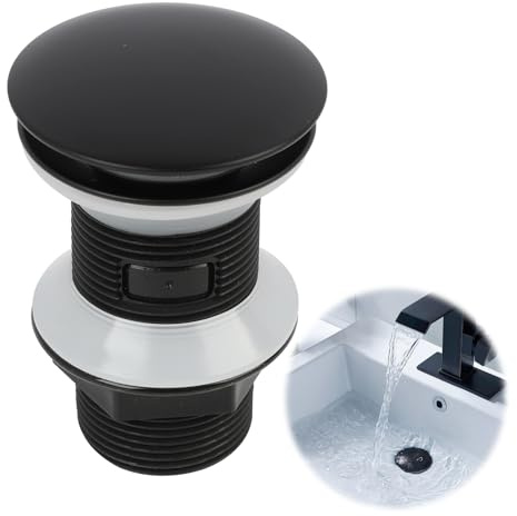 Desagüe Universal para Lavabo Sin Rebosadero, Válvula para Lavabo Clic Clac, Valvula Desague Lavabo, válvula Pop-up, Tapón de Desagüe, Compatible para Fregaderos y Lavabos (Negro)