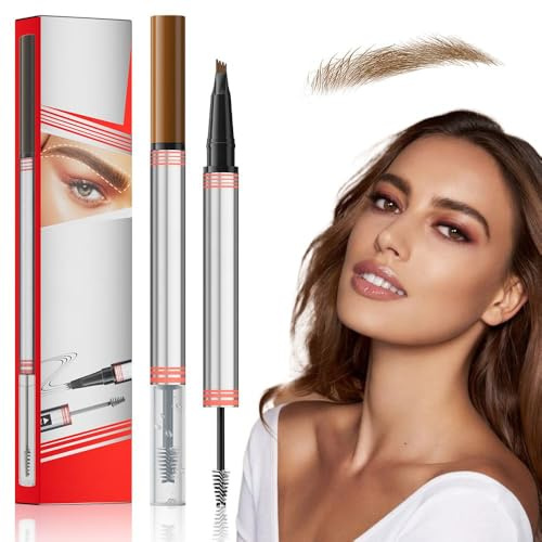 2 In1 Augenbrauenstift mit Gel, 2026 Neuest Microblading Augenbrauenstift, 3D Mikro Brow Pen Sealing Brow Gel Wasserfester Magischer Eyebrow Pencil (01#Hellbraun)
