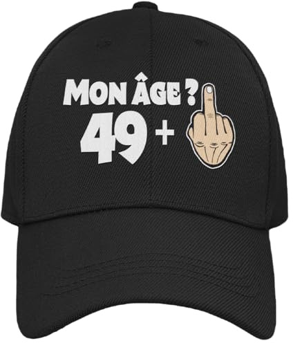 Bramart Casquette Homme Femme 49 + 1 Cadeau Anniversaire 50 Ans Idées Originales Cadeaux Âge pour Lui pour Elle Taille Unique Casquette Noire à Visière