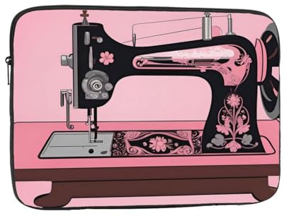 Laptop ärm vintage rosa symaskin tryck portfölj väska vattentålig flerfärgad laptopväska, för kontor, resor, anteckningsbok, 15 tum
