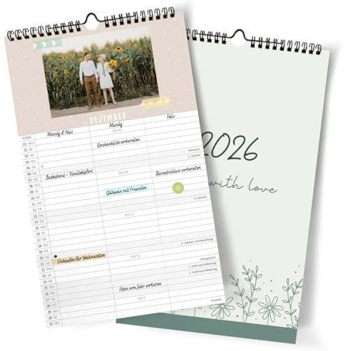 Fotokalender 2026 Familienkalender I [Blattgold] I 3 Spalten I A4+ I Bastelkalender 20 x 32cm I DIY Kalender für Fotos zum Selbstgestalten I Zum Aufhängen