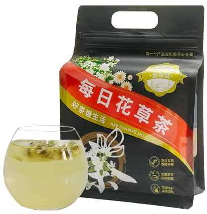 Chrysanthemum and Jasmine Tea, 25 Teabags - Natural Pure natural chrysanthemum, jasmine, and honeysuckle tea - Non-GMO - Caffeine-free - Support Digestion & Boost Immune System. (1 Pack/25 Bags, Jin Ju Jasmine Tea)