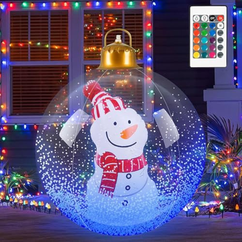 Starnearby Palla di Natale Gigante Gonfiabile 60 cm, Palle di Natale Grandi Luminose, Palla Natalizia Gonfiabile in PVC Impermeabile con Telecomando, Decorazione per Feste Cortile (Pupazzo di neve)