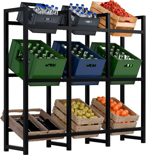 CLP Portacasse in metallo per bevande Stack, portacasse per bevande salvaspazio Robusto e salvaspazio per casse di bevande, Colore:nero, Dimensione:116x135x31 cm