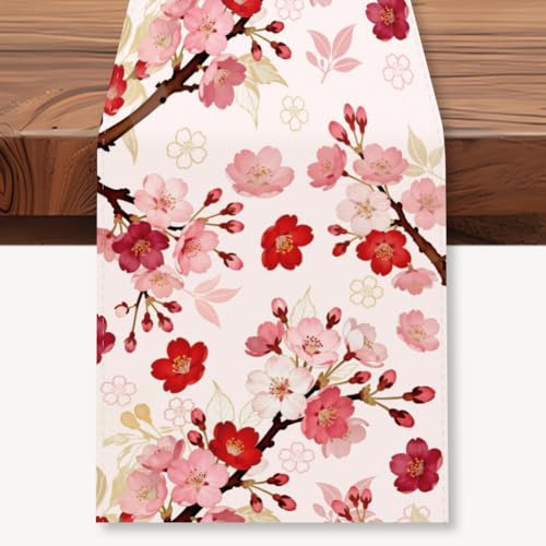 WADORN Runner da tavolo con fiori di ciliegio, 33 x 183 cm, decorazione floreale giapponese rosa Sakura per cucina e tavolo da pranzo, estetica orientale, per feste, anniversari, matrimoni