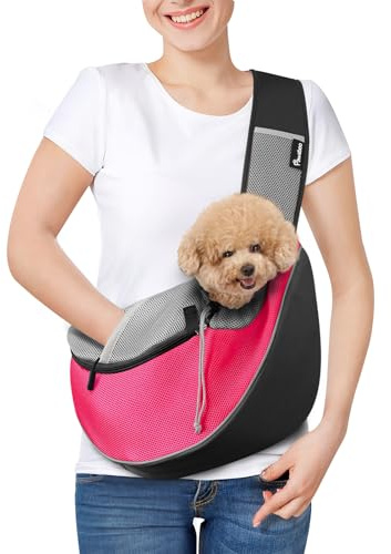 Pawaboo Haustier-Hundetragetasche, Freihändige, Atmungsaktive Mesh-Welpentragetasche, Hundetragetasche mit Reißverschlusstasche und Verstellbarem Gurt, Umhängetasche für Hunde, M, Rosa