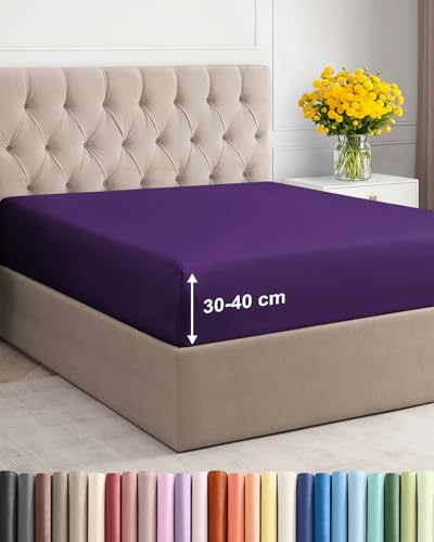 Spannbettlaken 80x200 - Mikrofaser Spannbetttuch 40cm (16) tief - Violett