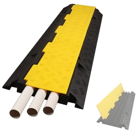 3-Kanal Kabelkanal Aussenbereich, Gummi Kabelbrücke Außenbereich, 100x30x5 cm, Modulare Bodenschwelle, 5 tonnen Tragfähigkeit, für Asphalt, Beton und Schotter