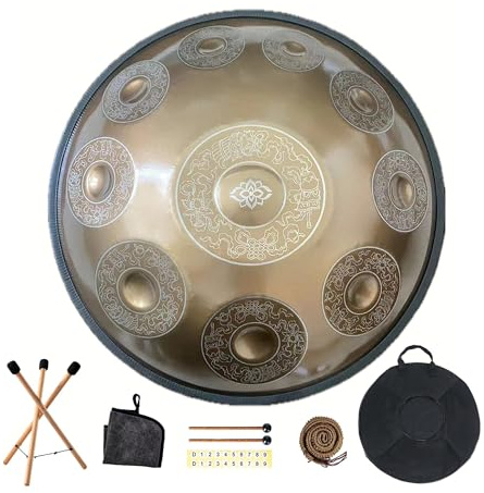 handpan, 22-Zoll-Carve-Goldene D-Moll-Stahlzungentrommel for Anfänger, Schlaginstrument,for Professional Performance(440Hz(10 notes))