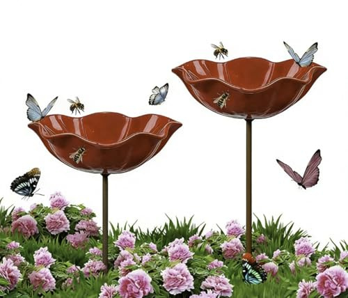 2 Stück Bienentränke Blumes Für Den Garten, Bienenbäder Für Den Garten, Dekorative Metall Gartenstecker, Insektentränke Gartens Für Bienens Schmetterlingstränke, Vogeltränke Futterschale, Für Rasen