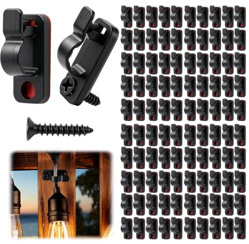 Wangzhenxi 100Pcs Garden Hooks & Screw in Hooks, Outdoor Fairy Light Hooks | with Adhesive & Screws, Fence Panel Clips, Gutter Hooks for Lights, Cable Clips for Fence Lights, Christmas Garden Decor