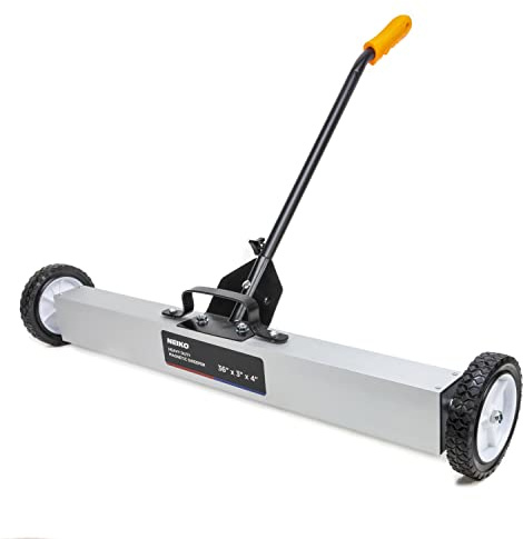 NEIKO 53418A 914 Mm Magnetic Pickup Sweeper with Wheels, Adjustable Handle, Floor, Heavy, Duty to Pick Up Nails, 55, Pound Capacity, Rectangular
