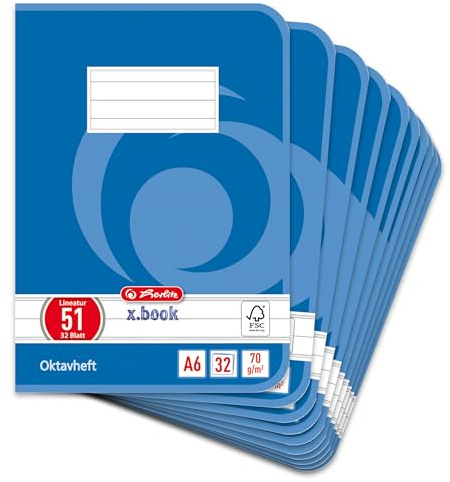 Herlitz Oktavheft x.book, A6, liniert, Lineatur 51, 32 Blatt, 10 Stück