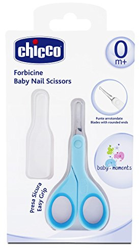 Chicco nagelsax för spädbarn och barn, sax i rostfritt stål med böjda blad och rundade spetsar, skyddskåpa, halkskydd gummigrepp - Babytillbehör 0+ månader