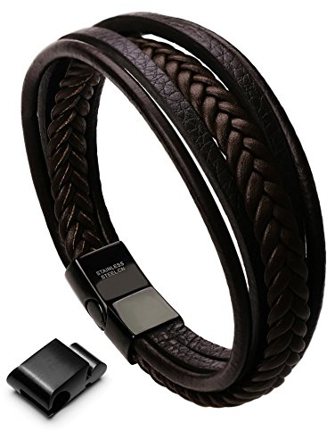 murtoo Herren Armband Edelstahl Echtleder Armband Naturstein Geflochten Mit Magnet Verschluss (22.5cm, braun)