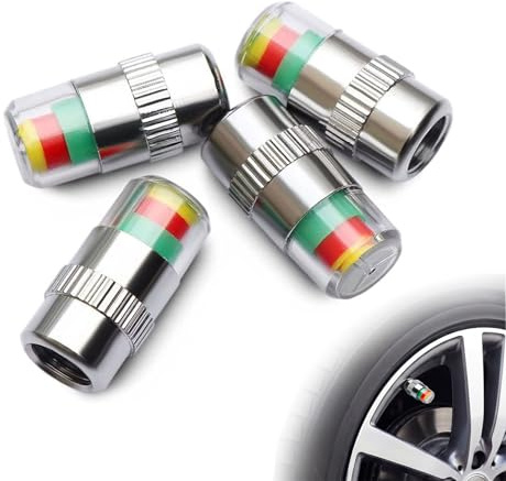 ANKI HAPPIGO 4Pcs 32-to-35 PSI Car Tire Pressure Monitor Valve Stem Caps Sensor Indicator Easy to Read 3 Color Eye Alert