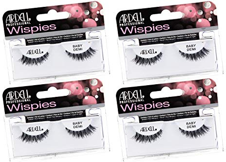 Ardell Wispies Eyelashes Baby Demi - Black, Soft Band Dramatic Volume Wispy Lashes, 4 Pack