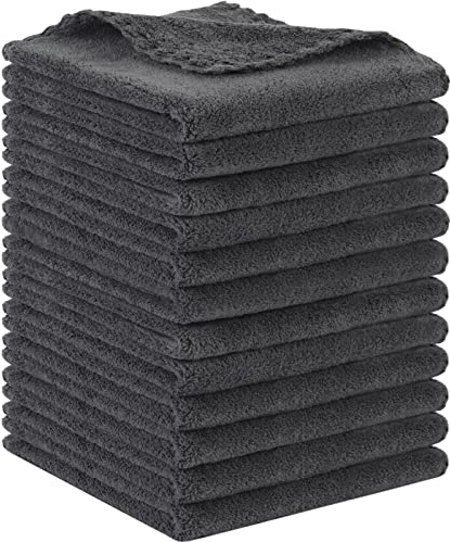 SUNLAND Mikrofaser Abschminktuch 12 Stück ultraweich Waschlappen Gesicht wiederverwendbar Makeup Entferner Tuch Waschbar Gesichtstücher Dunkelgrau 30 x 30 cm