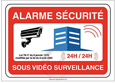 Aua Signaletique - Panneau Alarme Sécurité sous Vidéo Surveillance 24H/24-300X210 Mm, Aluminium 3 Mm