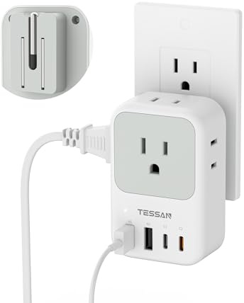 USB C Charger Block 20W, TESSAN PD Fast Charging Adapter with Foldable Plug, 1875W Power Outlet Extender(4 AC and 4 USB) for Cruise, Home, Office, Dorm