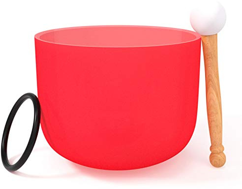 KELIODY Klangschale – 440 Hz C Note Rot Kristall Klangschale Wurzelchakra 8 Zoll Kristallschale 20 cm mattiert Quarz O-Ring und Schlägel enthalten Yoga Geschenke