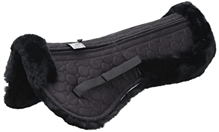 Merauno Lammfell-Korrekturkissen Lammfell-Taschen Sattelkissen mit Klettverschluss und 4er-Pack Filzeinlagen Enthält echte Lammfellwolle und Gesteppte Baumwolle für Pony und Warmblut（L,Schwarz）