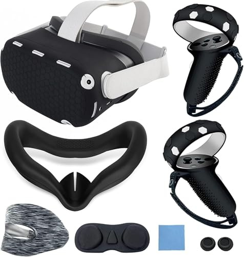 JYMEGOVR for Oculus Quest 2 Silicone Cover, Protective Cover Accessories for Meta VR, Multi Colors Soft Shell Skin, Controller Grips & Face Cover Set (Black)