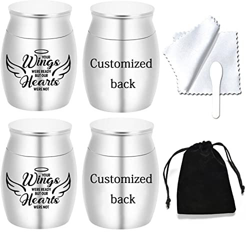 Lot de 4 petites urnes funéraires en acier inoxydable avec ailes d'ange pour cendres