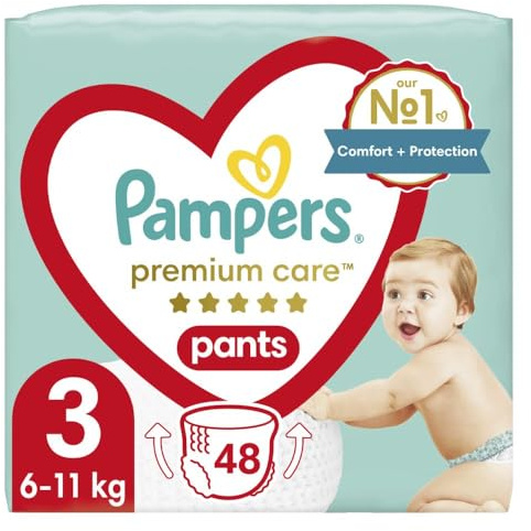 Pampers Pants Windel Überschuss 3 (6-11kg), Premium Care, 48 Stück, Schutz & Komfort Pampers in Einfach anzubringenden Windeln