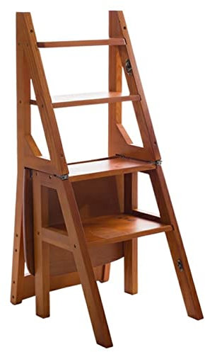 SXBHDM Klappleiter Klappstufen Leiterstuhl Holzstuhlhocker, 4 Schritt Treppenstuhl, Multifunktionsbibliothek Schritte Bücherregal Displays Faltbare Leiterhocker für Zuhause, Büroküche
