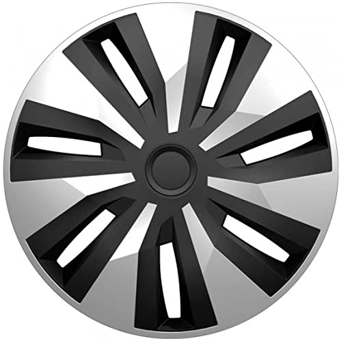 Premium Radkappen 16 Zoll gewölbt in Schwarz-Silber-Matt kompatibel mit Wohnmobil Transporter Lieferwagen 4er-Satz gewölbte Radzierblenden Radblenden Raddeckel Radabdeckungen Zierblenden Zierkappen