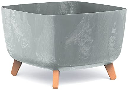 BirnePower Blumentopf Blumenkübel mit Füßen Schale Pflanzschale quadratisch Beton Optik Übertopf Pflanztopf Blumenschale (Grau Beton, 29cm)