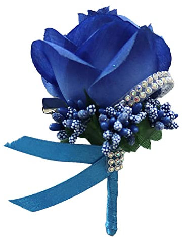 Wambere 4 Stück Hochzeit Boutonniere Blumen,Boutonniere,Hochzeit Zubehör Künstliche RosenAnsteckblume Bräutigam Hochzeitsanstecker mit Clip für Braut Brautjungfer Gäste Herren Damen Party,Königsblau