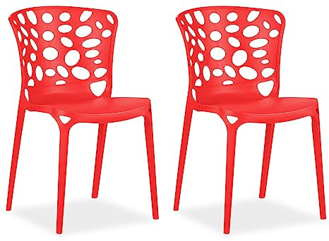Homestyle4u 2459, Gartenstühle stapelbar 2er Set Rot Modern Kunststoff Outdoor Stuhl Balkonstuhl