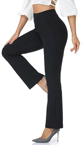 Agenlulu Pantalon habillé Taille Haute pour Femme, Coupe Bootcut, Taille élastique, Pantalon de Travail Noir pour Femme, Pantalon de Travail décontracté et Tendance, Noir (à Enfiler), Taille XL