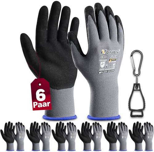 Nopaben 6 Paar Arbeitshandschuhe damen, mit Rutschfeste Nitril-Beschichtung Mechaniker Handschuhe, Montagehandschuhe mit optimaler Griffigkeit & feinem Tastgefühl, gartenhandschuhe herren, Größe 6/XS