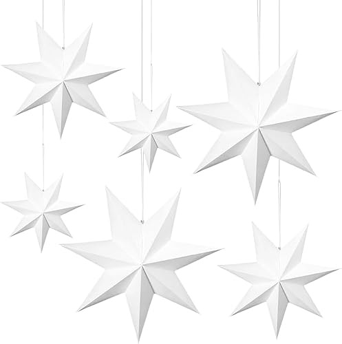 6 Stück Papiersterne Weihnachten,Faltsterne Weihnachten-7 Zacken Faltsterne,Sterne Papier zum Fenster Dekoration,Sterne Deko Weihnachten,Faltsterne für Weihnachtsbaum, Adventsdekoration (Weiß)