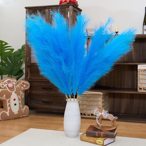 Premium Künstliches Pampasgras Navy Blau, hoch, 8 Stück, 110 cm, Ohne Montage ,große künstliche Pampasblumen, flauschig, Lange künstliche Federblumen für Boho Wohnzimmer