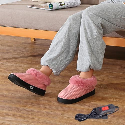 CRETUAO Scaldapiedi Pantofole Elettrico Casa Ciabatte Riscaldanti Elettriche Peluche Riscaldamento Rapido per 50 Ore Con Una Sola Carica e Due Livelli,Rosa,27(36 38)