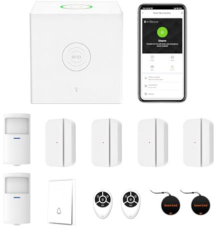 Mengshen WiFi Alarm System Kit 12-Piece, Include Door Window Sensor Motion Detector Doorbell Remote Control 24/7 Monitoring APP Notification for Home Security Apartment Office Garage