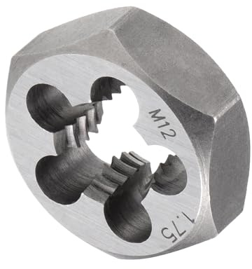 CoCud Sechskant-Schneideisen, M12 x 1,75 Steigung, Schneidwerkzeug aus kohlenstoffhaltigem Stahl für zylindrische Rohrgewinde mit 5 Spannuten - (Anwendungen: zur Gewindereparatur)