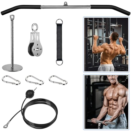 Lyndwin Poulie Musculation avec Barre Tirage Dos, DIY Fitness Kit Musculation Poulie de 100cm Barre de Tirage pour Triceps Biceps Curl Dos Epaules Bras, Murale Maison Sport